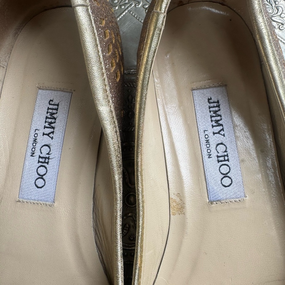Jimmy Choo Metallic Gold Flats. - Picture 8 of 12
